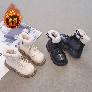 女童加绒靴子2025冬季新款中大童棉鞋靴子儿童软底马丁靴短靴皮靴