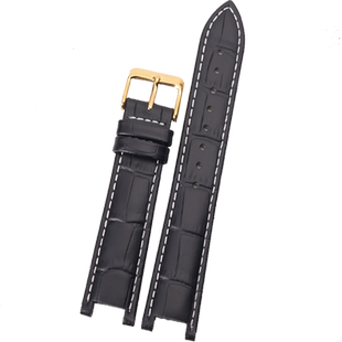 手表带真皮男适用范思哲Versace蝴蝶扣配件黑白色范思哲凹口表链