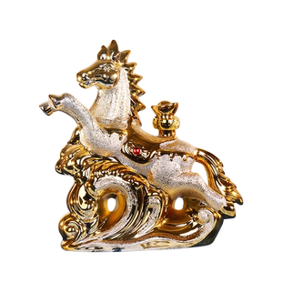 空瓶 马到成功磨砂金景德镇陶瓷酒瓶酒坛子密封镀金摆件3斤装空瓶