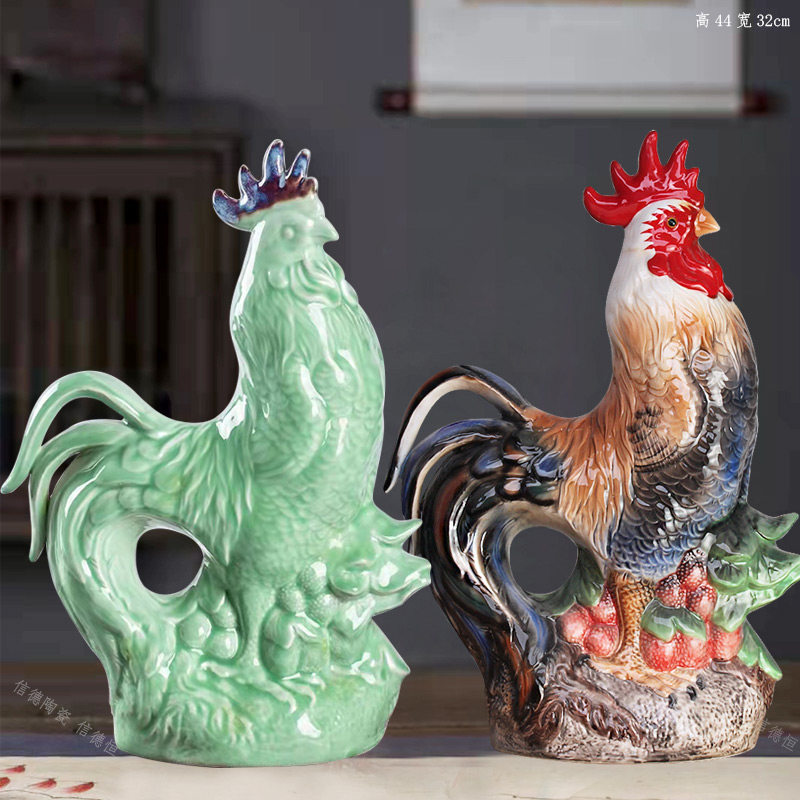 景德镇陶瓷空酒瓶6斤生肖珐琅彩大公鸡一鸣惊人创意摆件密封酒坛