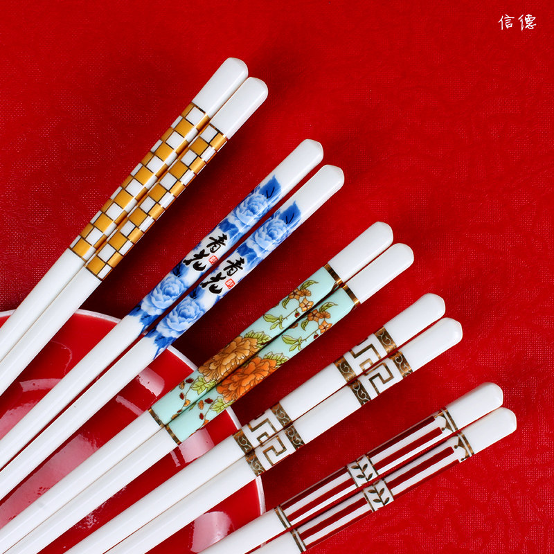 陶瓷筷子家用便携耐高温日式搜轻奢10双金筷餐具家用景德镇散装