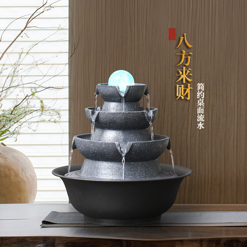 八方来财桌面流水摆件循环水景观客厅喷泉加湿器风水轮落地装饰品