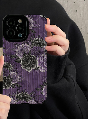DZ适用苹果16手机壳新款iPhone15潮牌14promax紫色油画花朵14plus硅胶13pro简约12高级11小众xsmax软壳8防摔7