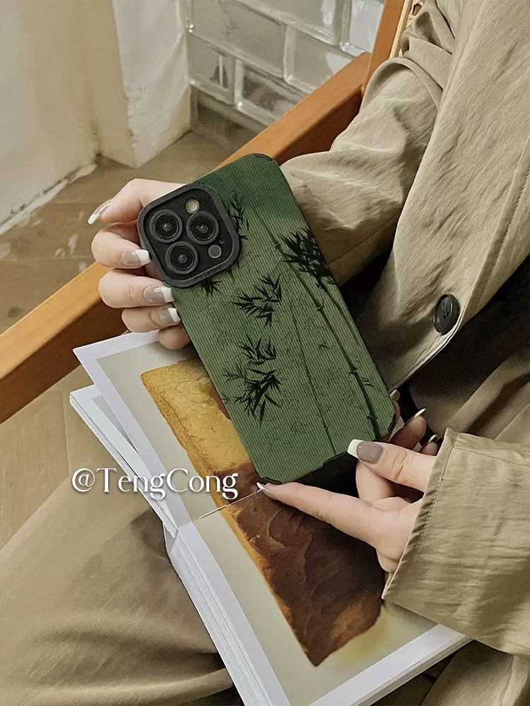 适用中式墨绿竹子硅胶全包镜头