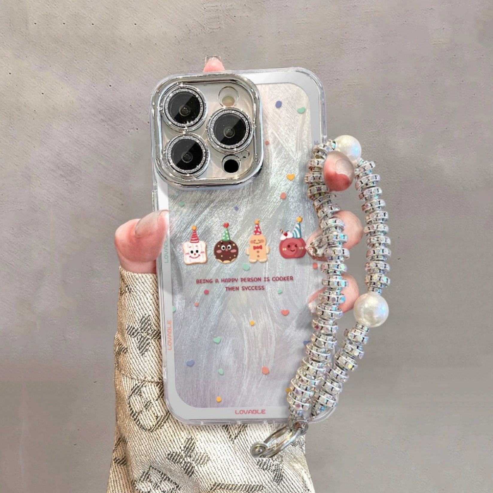 DZ适用苹果15手机壳新款iPhone14可爱15promax卡通公仔饼干14pro高级感13pro闪粉镜头膜12pro简约12防摔11