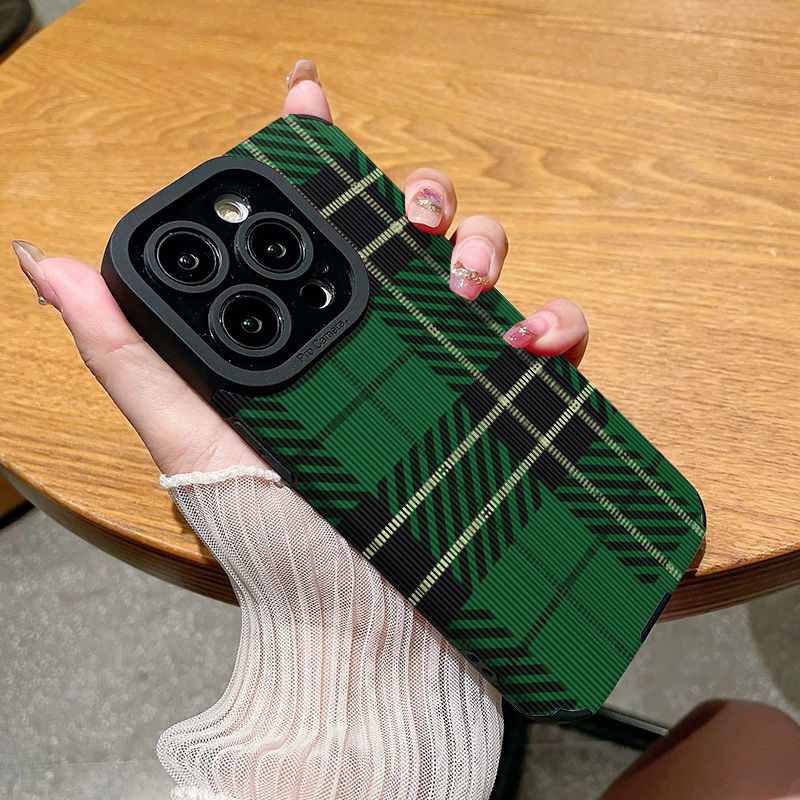 绿色格子硅胶壳适用防摔手机壳
