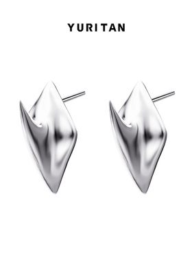YURITAN海洋鲨鱼鳍耳钉原创设计情侣款银色镀金925银针耳饰