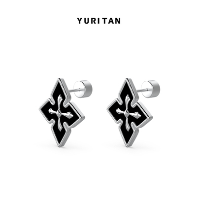 YURITAN黑釉十字星芒防过敏耳钉