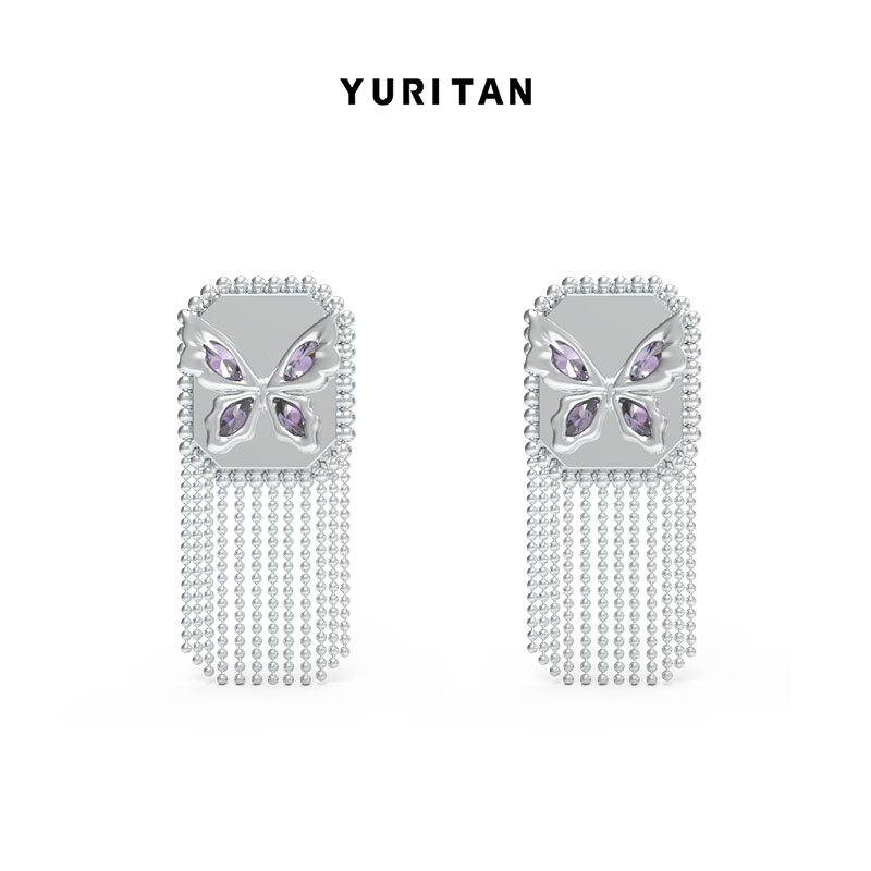 YURITAN蝴蝶方牌流苏耳环