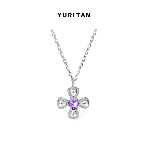 YURITAN幸运花镶钻吊坠项链