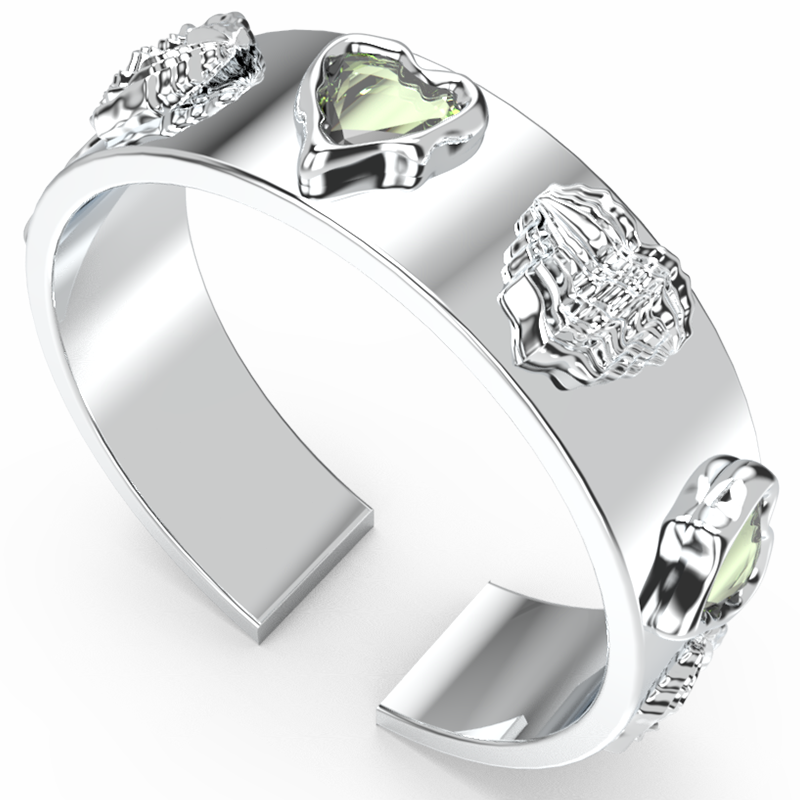 YURITAN海洋贝壳爱心镶钻开口戒指原创设计镀金镶嵌宝石情侣戒