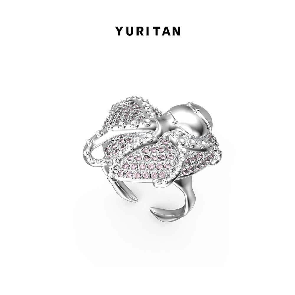 YURITAN甜酷风镀金镶钻女戒指