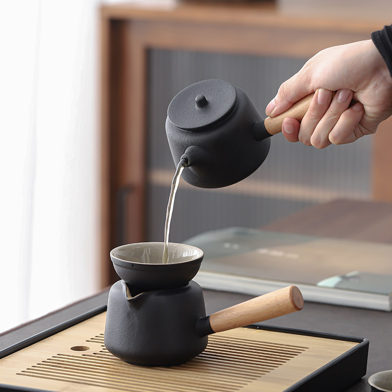 陶瓷防烫实木侧把壶简约功夫茶具
