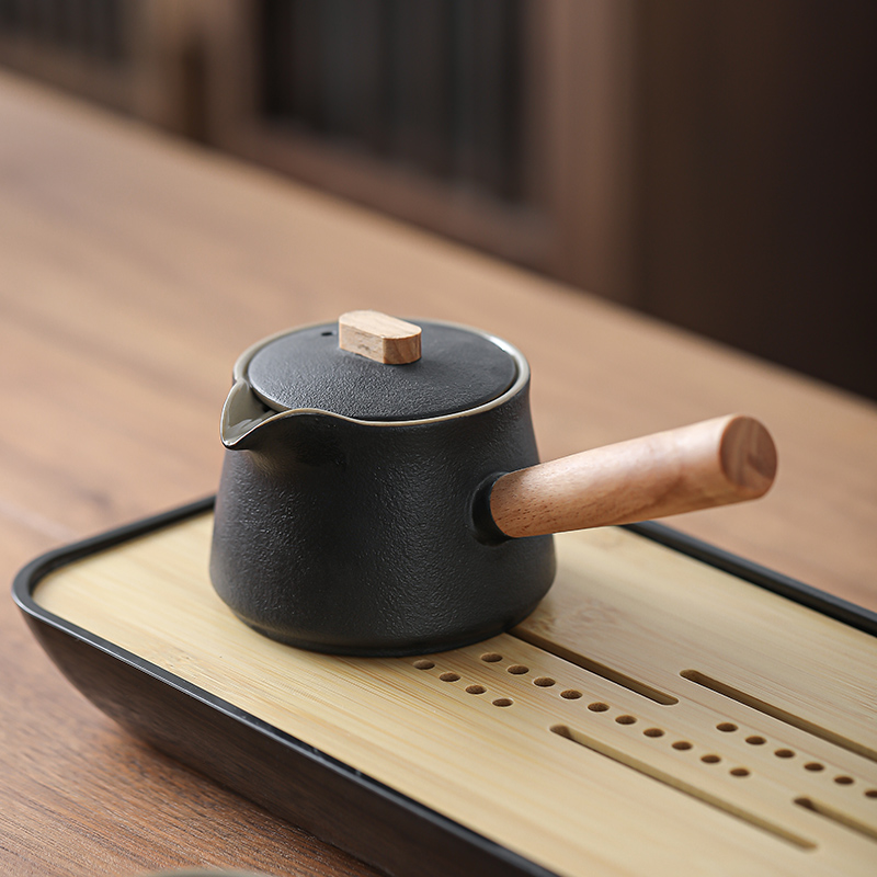 梳齿黑陶侧把泡茶壶木柄防烫