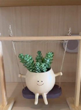 多肉花盆可爱笑脸秋千花盆个性装饰创意悬挂式水培花盆阳台装饰