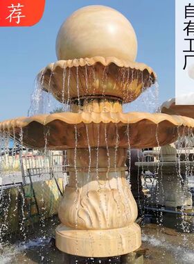 石雕大理石喷泉风水球欧