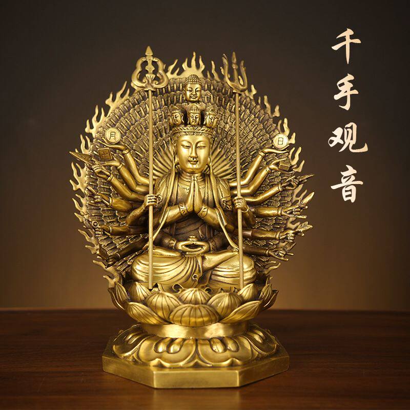 铜千手观音佛像摆件黄眼
