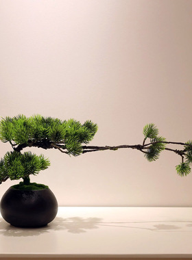 新中式办公室摆件创意客厅玄关装饰品彷真花家居桌面迎客松盆景