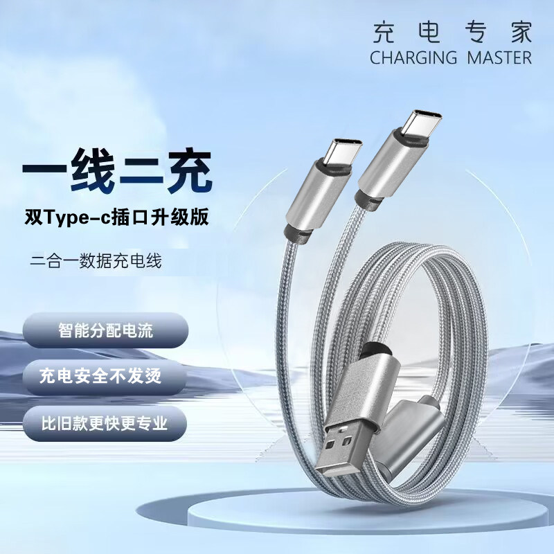 宝丽金数据线安卓Typec充电线一拖二双头Typec快充线手机车载导航车载充电器适用于华为vivo小米oppo
