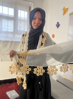 24号选手参赛作品二等奖，阿富汗手工钩针围巾刺绣，90天内发货