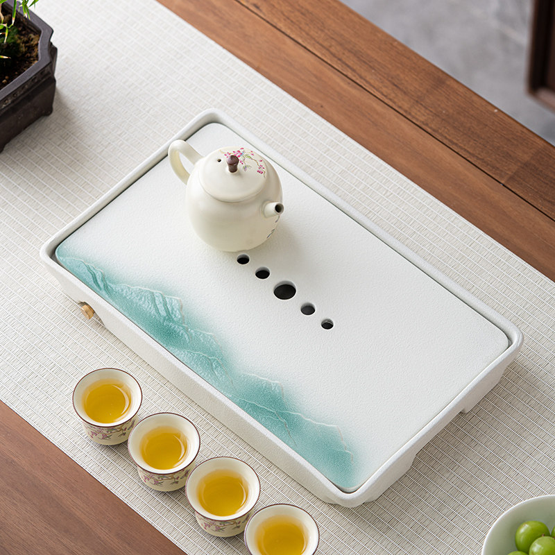 新中式陶瓷茶盘小型家用现代轻奢储水茶台沥水茶托盘排水干泡茶盘