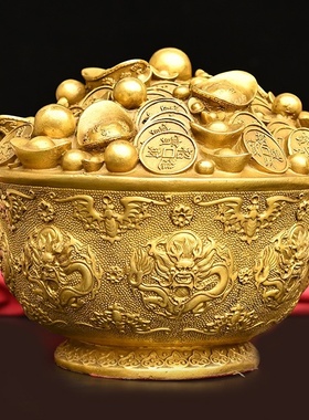 黄铜一碗金铜工艺品 家居装饰摆件黄铜一碗金聚宝盆摆件