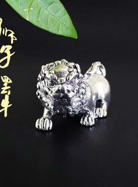 白铜做旧青狮茶宠浮雕送礼收藏家居办公室装饰桌面复古中式小摆件