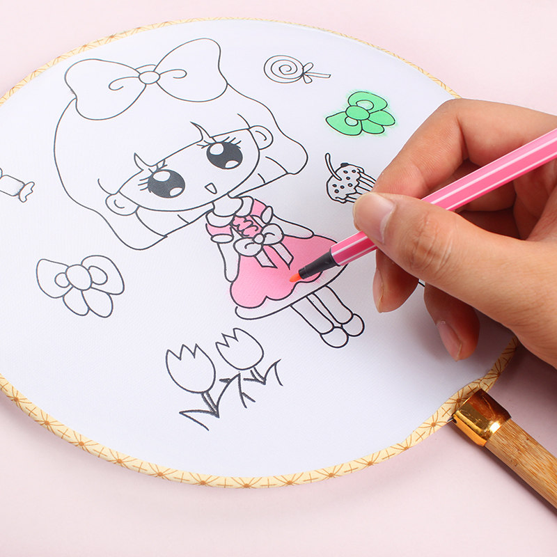 空白扇子儿童绘画diy扇空白团扇宫扇圆扇手绘纸扇小折扇手工材料