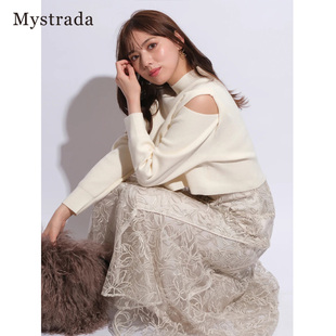 Mystrada2023秋冬新品 小立领针织毛衣上衣33357480 露肩短款