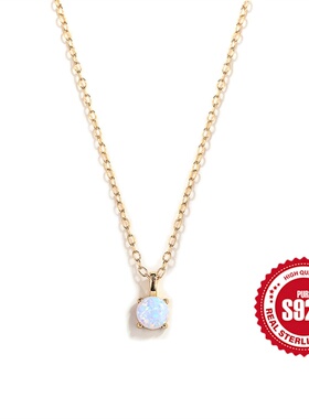 S925纯银opal欧泊项链欧美时尚简约四爪澳宝女士项链