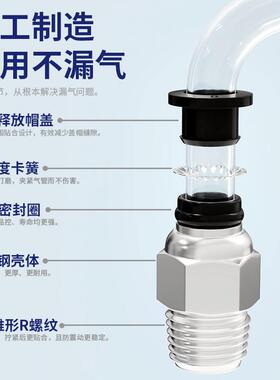 气管快速接头螺纹直通外丝快插接头黑色PC4/6/8/10气嘴配件大全