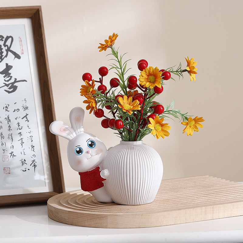 创意兔树脂花瓶桌面女生工位小摆件高级感小众红酒架摆设轻奢高档,家居饰品,花瓶,淘宝优惠券,粉丝福利购,淘宝优惠卷