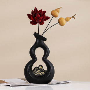 陶瓷葫芦花瓶客厅插花摆件干花假花桌面柜子装 新中式 饰品复古轻奢