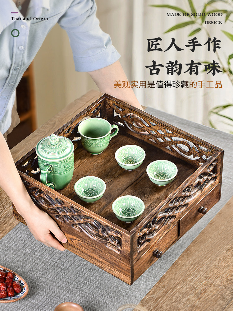 采购产品桌面柚木存储盒，茶具配件，茶杯和茶壶存储架，客厅咖啡