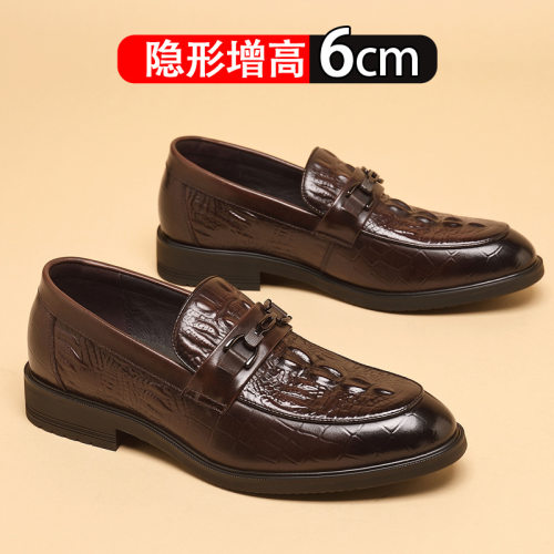 优质鳄鱼纹头层牛皮内增高乐福鞋