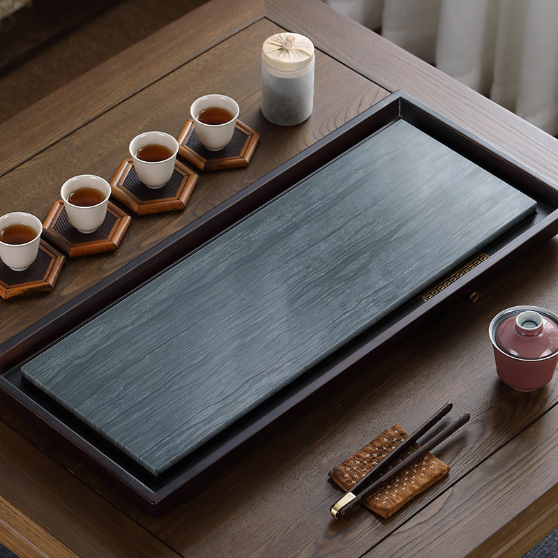 家用排水式重竹茶盘大号 长方形乌金石茶海 简易干泡小号竹制茶台