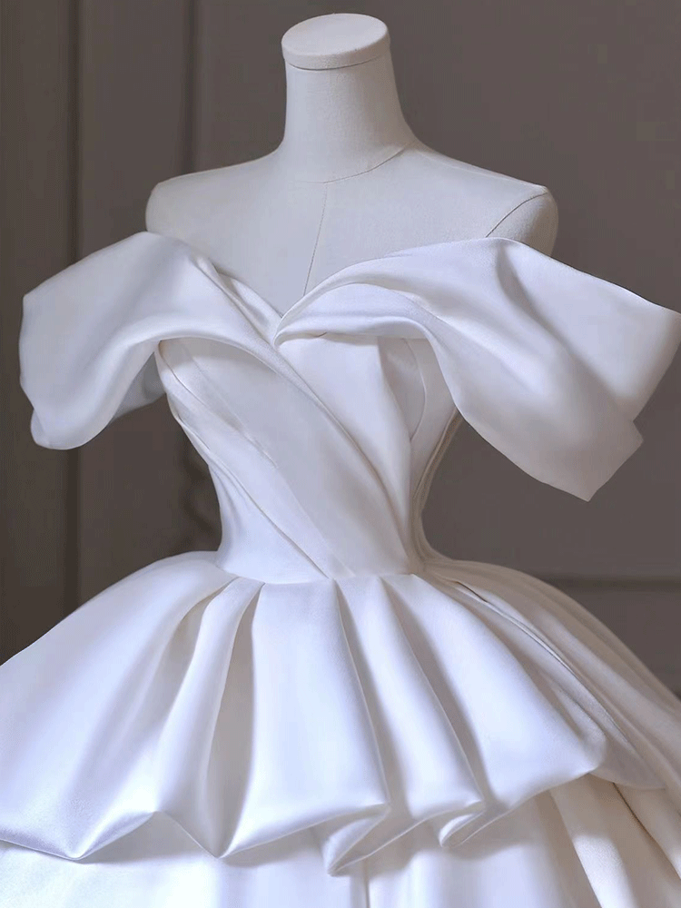 One word shoulder satin noodle main wedding dress small bride 2023 new high -end texture French outbound gauze dragging female One word shoulder satin noodle main wedding dress small bride 2023 new high -end texture French outbound gauze dragging female