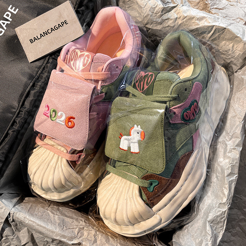 马年限定溶解底鸳鸯贝壳头2026春季厚底板鞋情侣百搭休闲运动鞋子,流行男鞋,时尚休闲鞋,淘宝优惠券,粉丝福利购,淘宝优惠卷