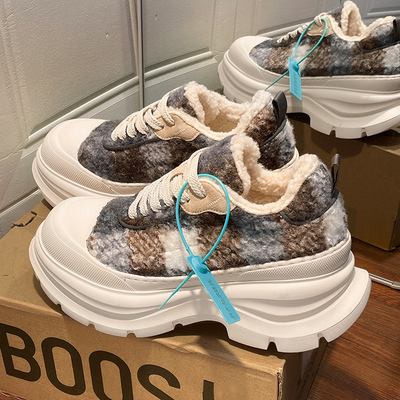 厚底帆布鞋男女款情侣冬季加绒保暖增高老爹鞋百搭休闲大头板鞋潮