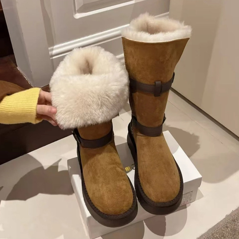 毛绒雪地靴女冬季皮毛一体长筒靴厚底防滑保暖棉靴加绒加厚高筒靴,女鞋,时尚雪地靴,淘宝优惠券,粉丝福利购,淘宝优惠卷