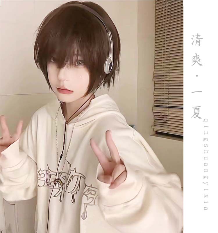 假发女网红短发 基佬女生短cos假发帅气时尚变装清爽一夏浅棕色