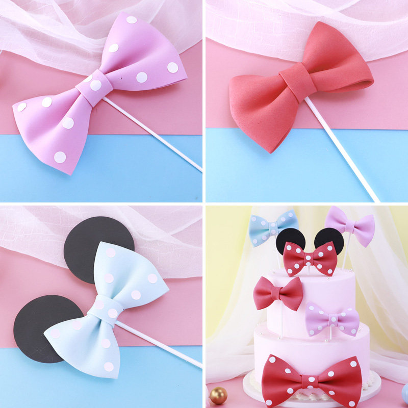 蝴蝶结生日蛋糕装饰插件网红流行ins粉色米奇耳朵小仙女摆件配件