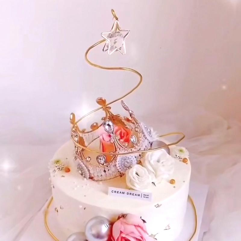 网红许愿塔生日蛋糕装饰摆件ins流行铁圈吊星钻石少女风插件插牌