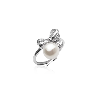 Idokawa天然淡水珍珠戒指小众精致蝴蝶结开口戒指环配饰镶嵌纯银