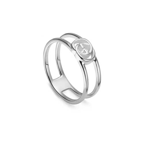 中古99新未使用Gucci/古驰 互扣式双G窄版开口925银戒指纯银银饰