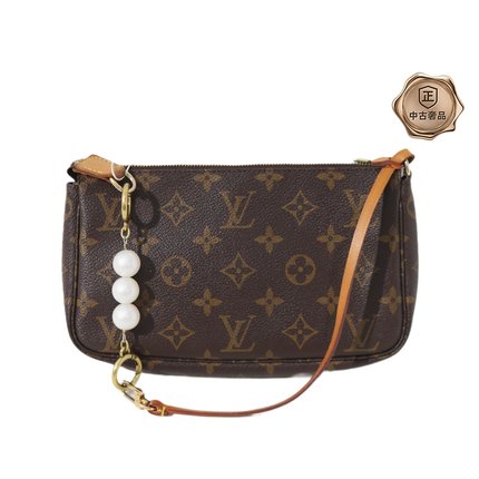 中古95新Lv/路易威登老花麻将包手腕/腋下包/植鞣革更新手拿包
