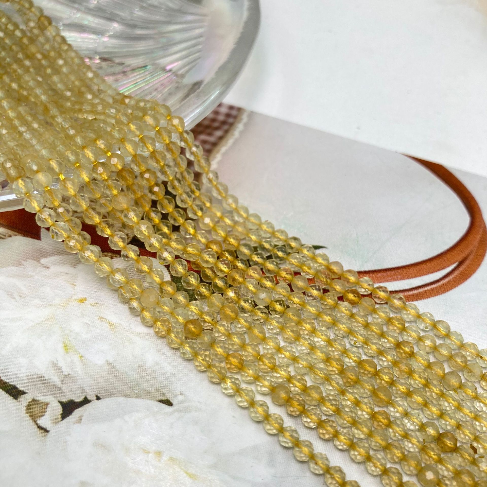 天然黄水晶切面小珠子2mm3mm