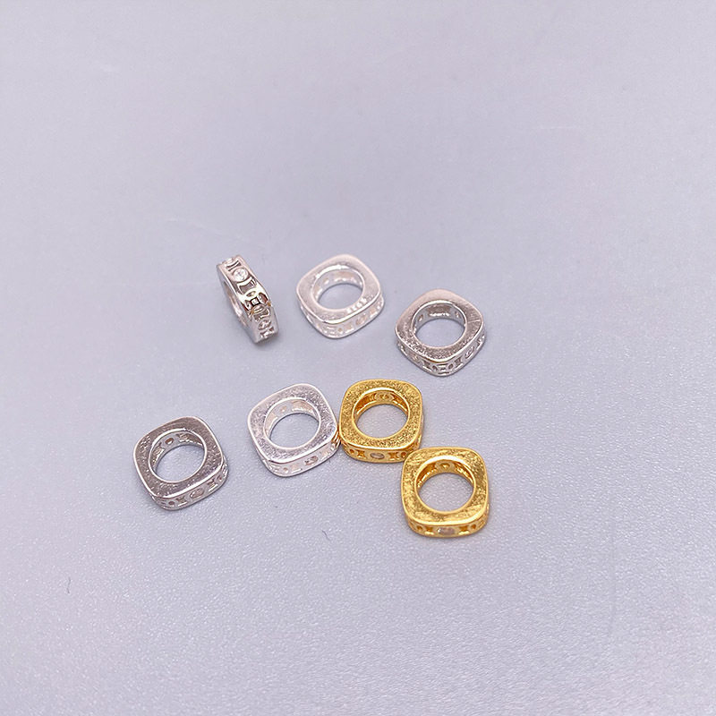 S925纯银锆石隔珠车轮铜钱方形垫片DIY串珠珍珠手串项链隔片配件