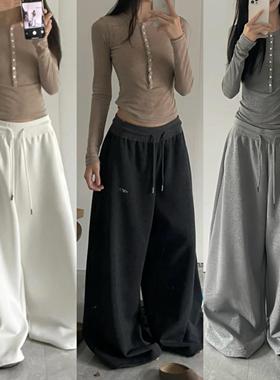 草莓熊classmate 美式松紧螺纹腰休闲卫裤宽松束脚抽绳拖地裤重磅