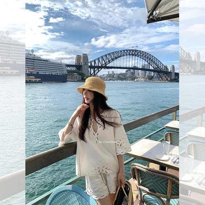 CloudSweet白云甜fairy vibe镂空刺绣亚麻套装女夏短袖短裤两件套